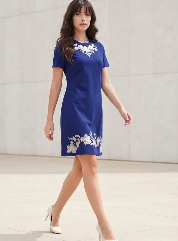 Women's Embroidered Mini Shift Dress - Image 2