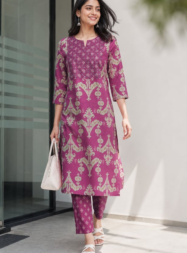 Women's Ethnic Motif Printed Kurta Set with Straight Pants