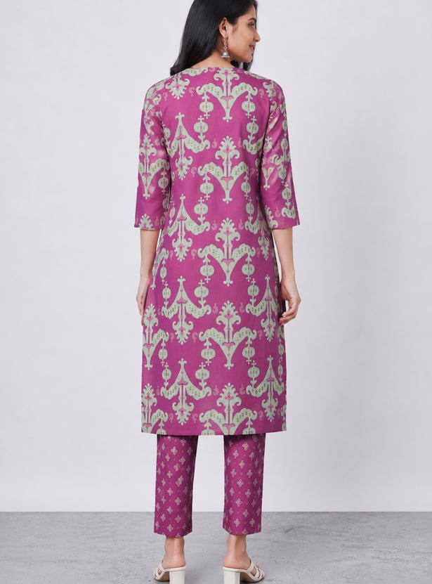 Women's Ethnic Motif Printed Kurta Set with Straight Pants - Image 2